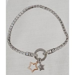 IBB CN Silver Tone CZ Rhinestone Dream It Do It Star Charm Tennis Bracelet